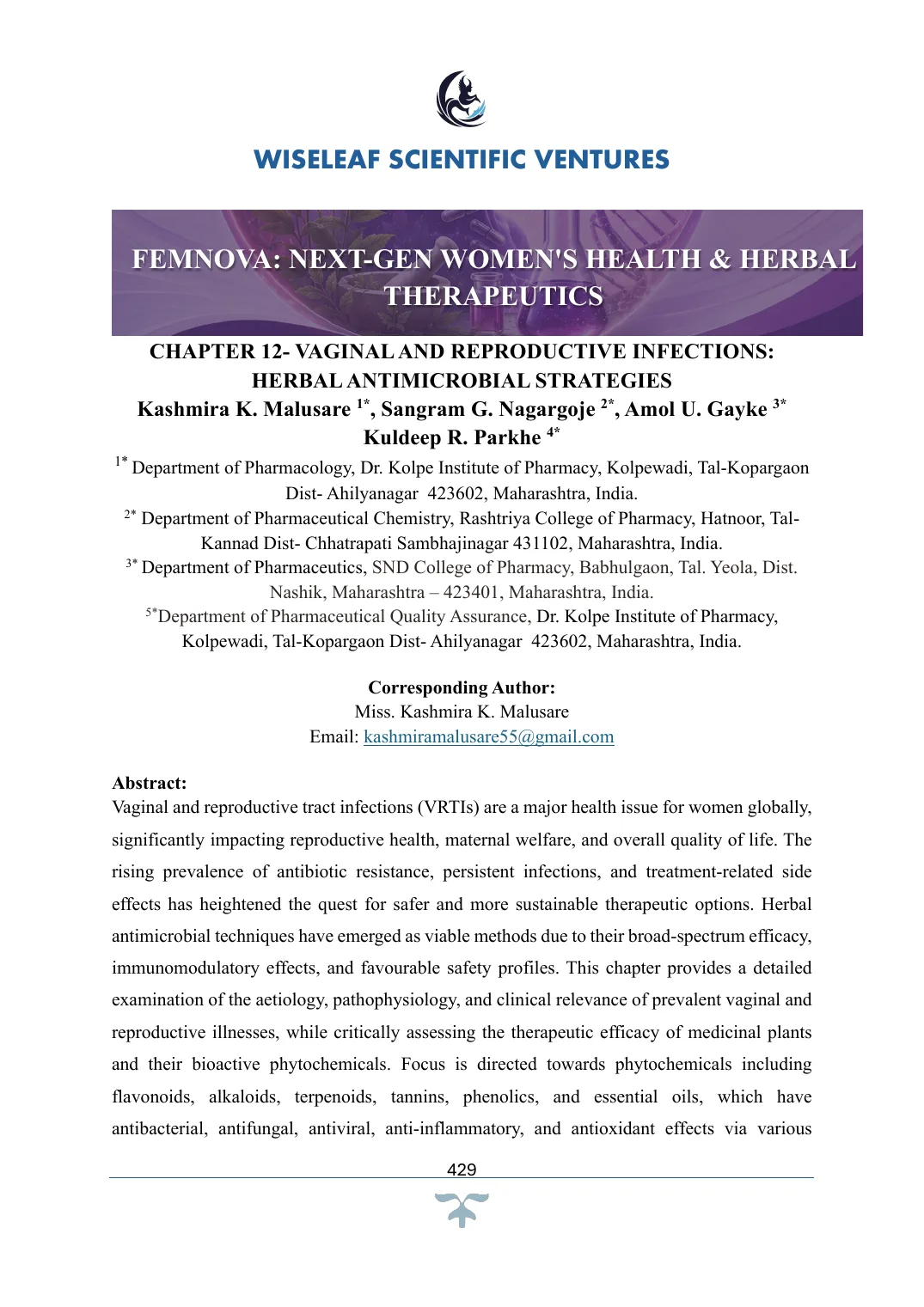 Vaginal and Reproductive Infections: Herbal Antimicrobial Strategies — first page preview