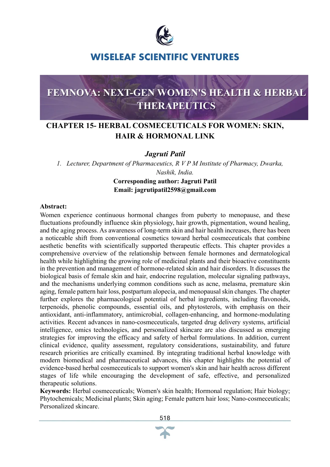 Herbal Cosmeceuticals for Women: Skin, Hair & Hormonal Link — first page preview
