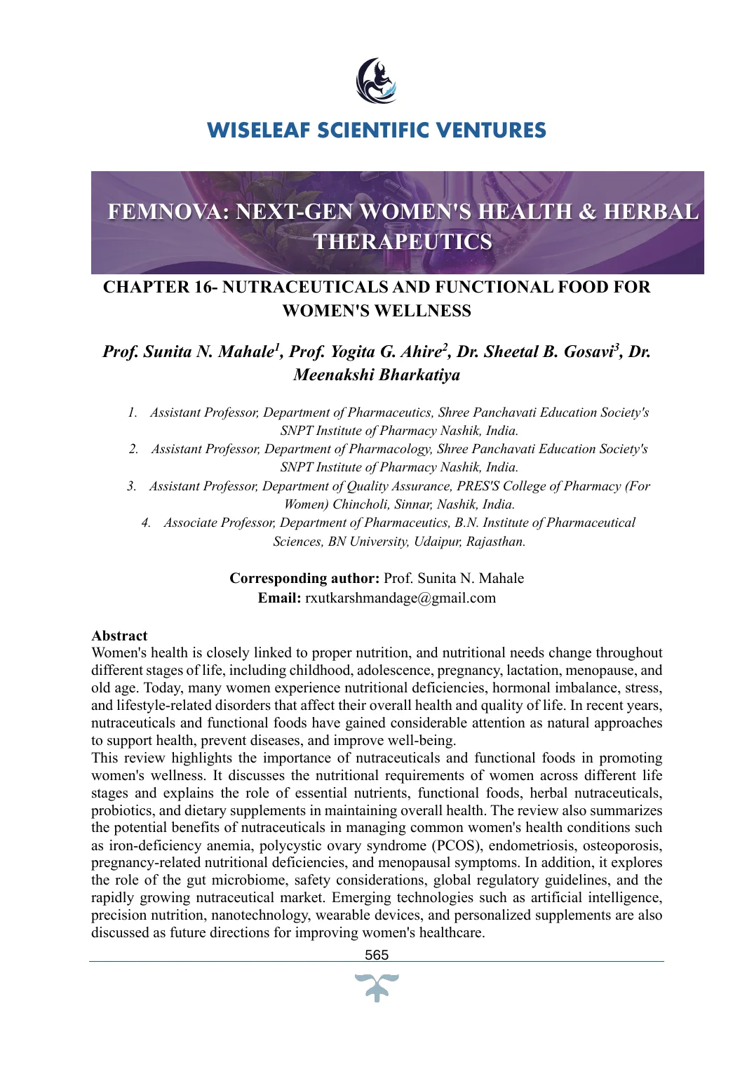 Nutraceuticals and Functional Food for Women's Wellness — first page preview