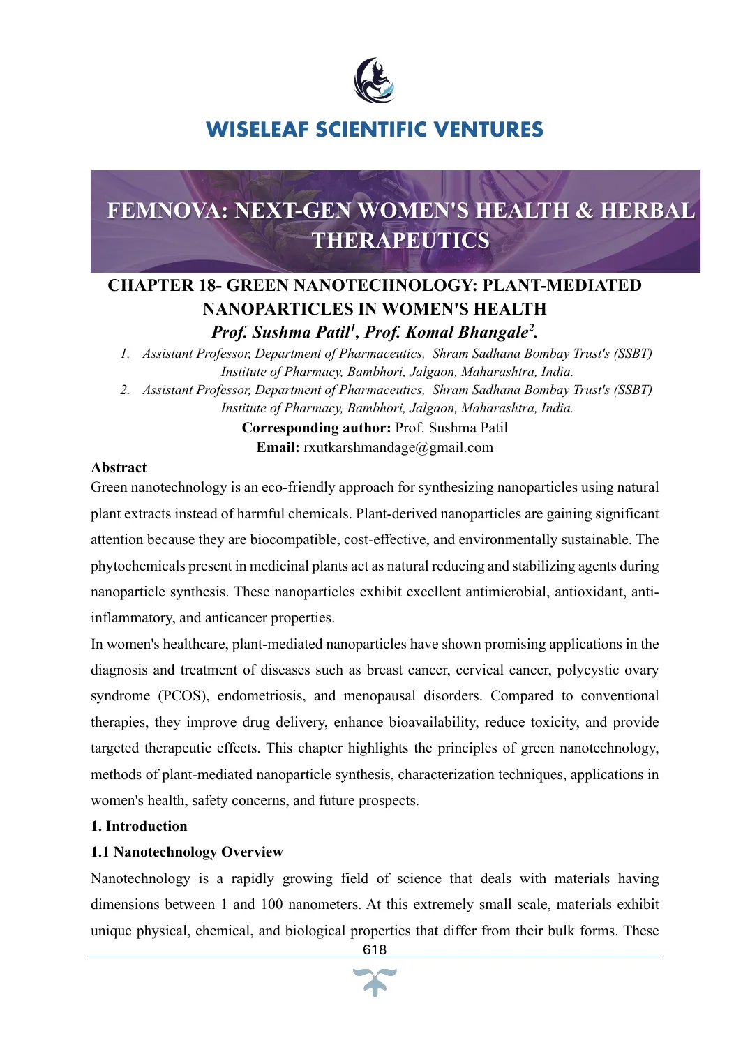 Green Nanotechnology: Plant-Mediated Nanoparticles in Women's Health — first page preview