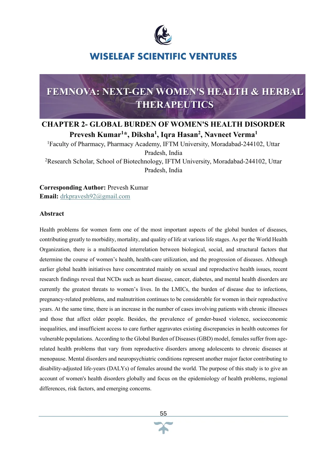 Global Burden of Women's Health Disorder — first page preview