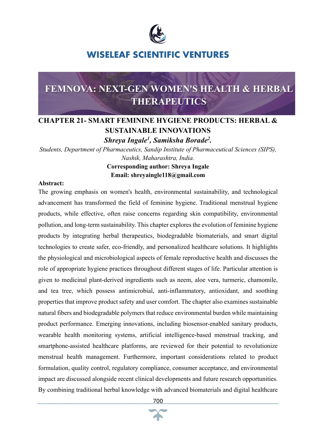 Smart Feminine Hygiene Products: Herbal & Sustainable Innovations — first page preview