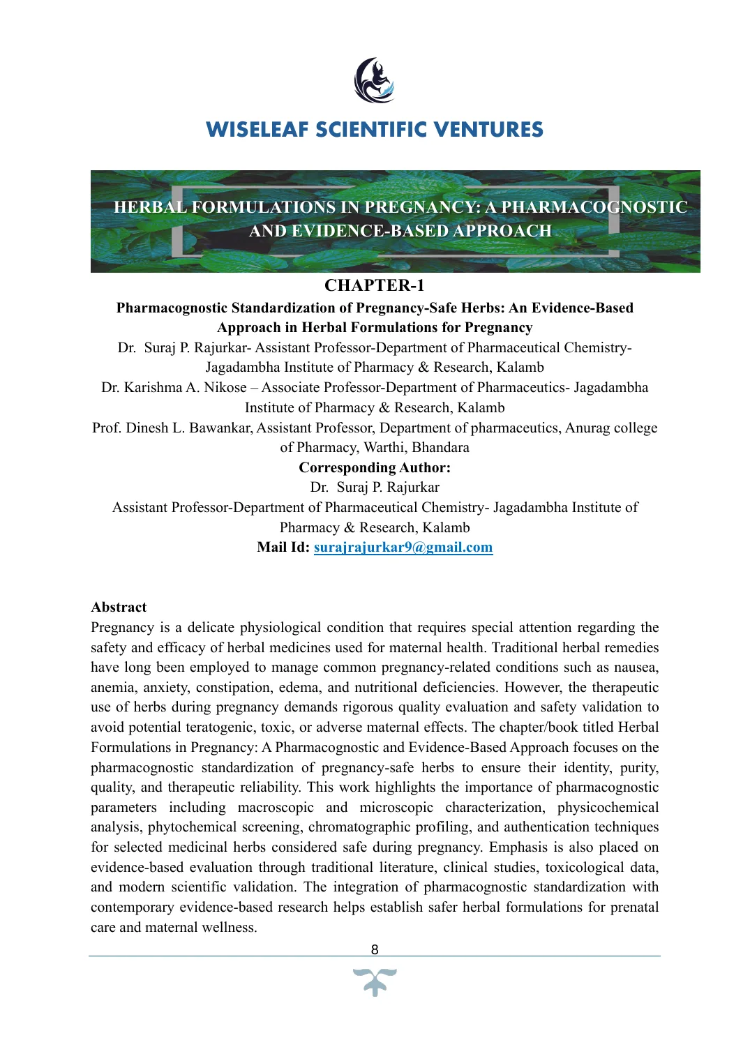 Pharmacognostic Standardization of Pregnancy-Safe Herbs: An Evidence-Based Approach in Herbal Formulations for Pregnancy — first page preview