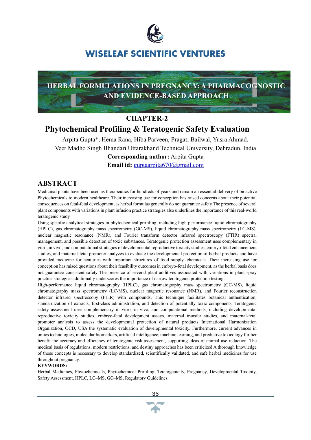 Phytochemical Profiling &amp; Teratogenic Safety Evaluation — first page preview