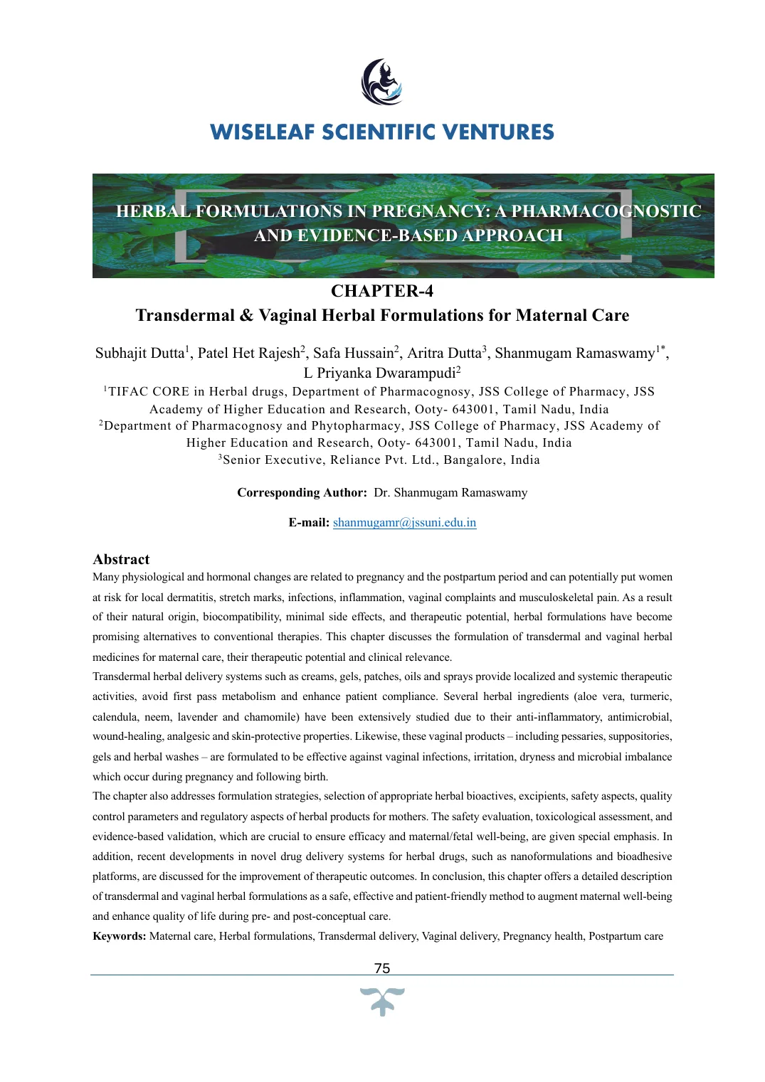 Transdermal &amp; Vaginal Herbal Formulations for Maternal Care — first page preview