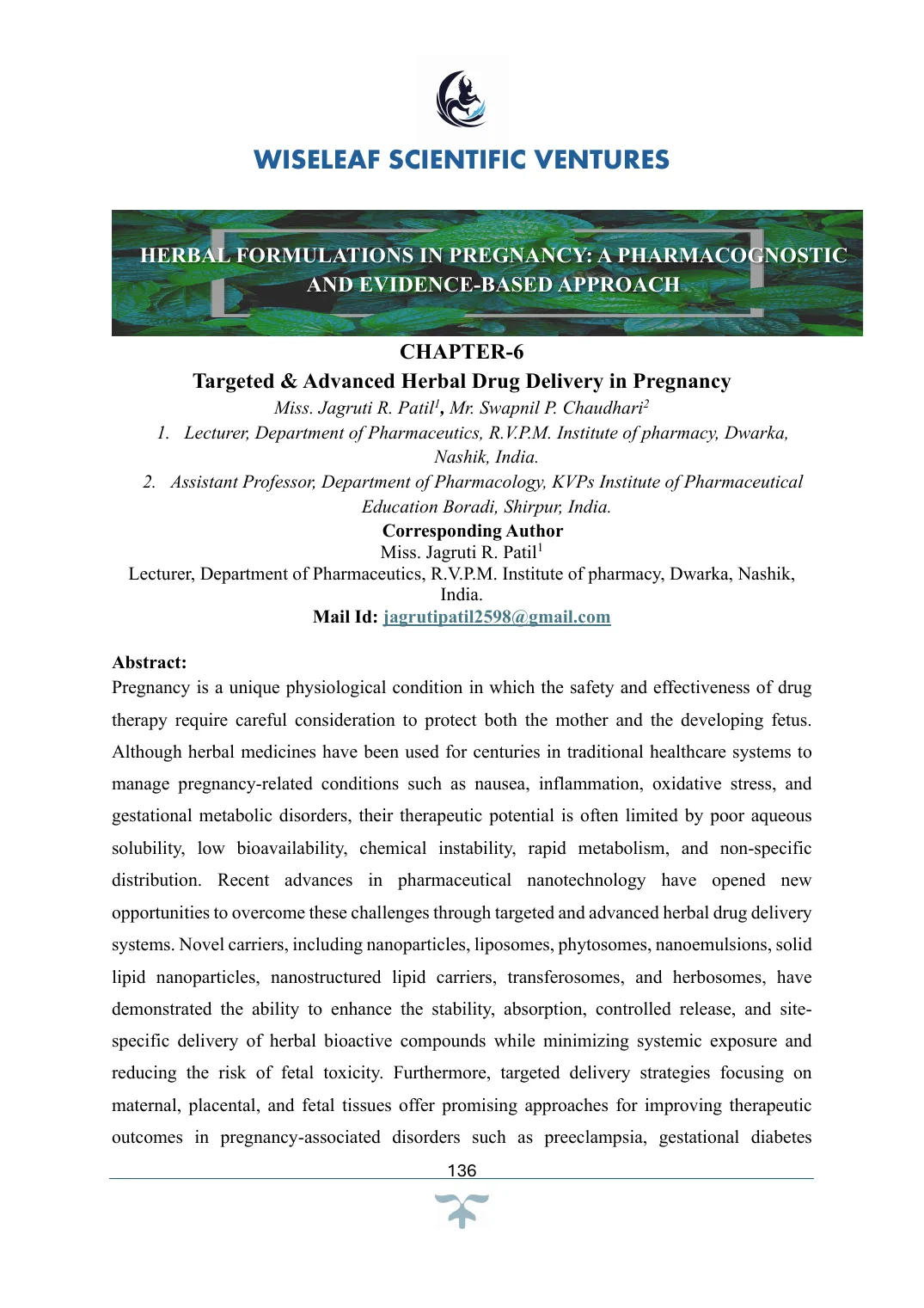 Targeted &amp; Advanced Herbal Drug Delivery in Pregnancy — first page preview