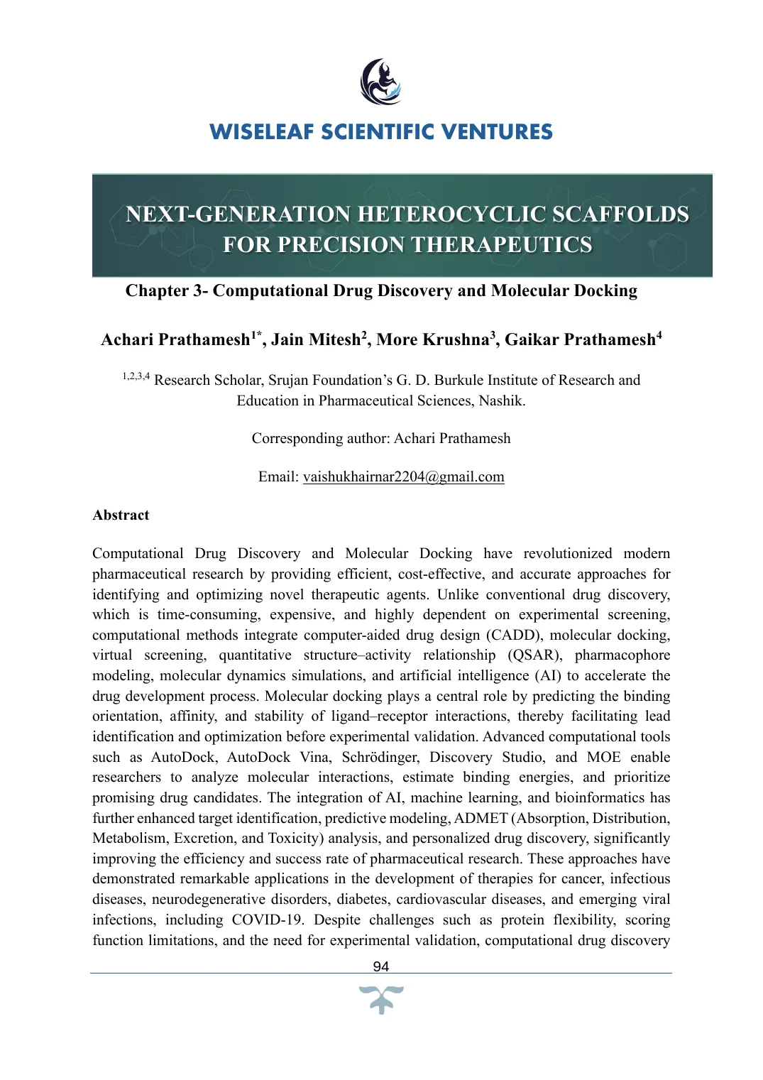 Computational Drug Discovery and Molecular Docking — first page preview