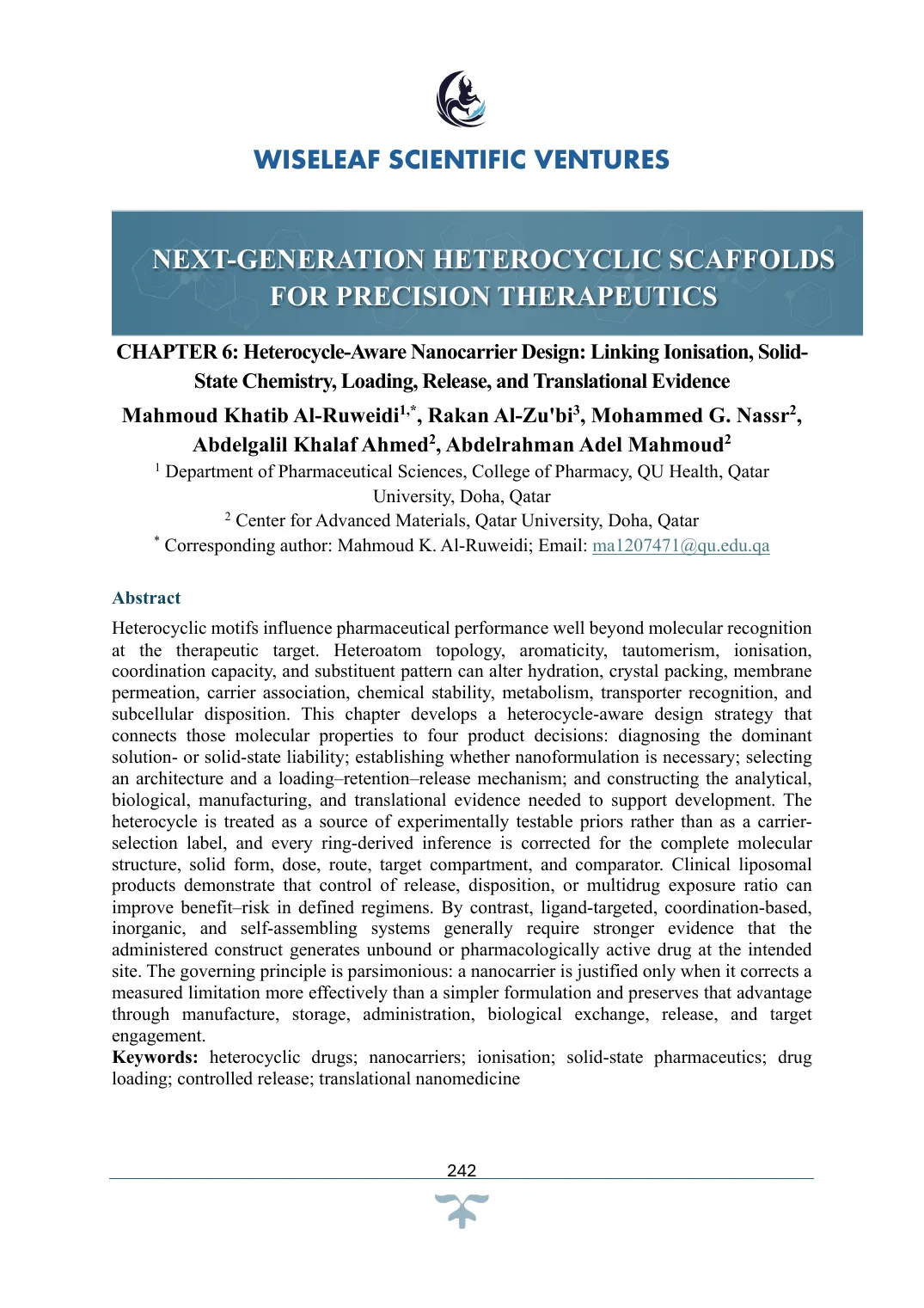 Heterocycle-Aware Nanocarrier Design: Linking Ionisation, Solid-State Chemistry, Loading, Release, and Translational Evidence — first page preview