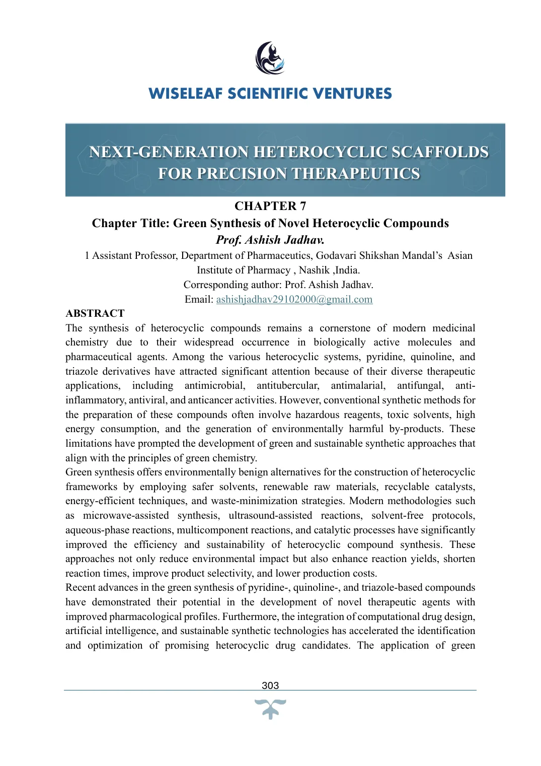 Green Synthesis of Novel Heterocyclic Compounds — first page preview