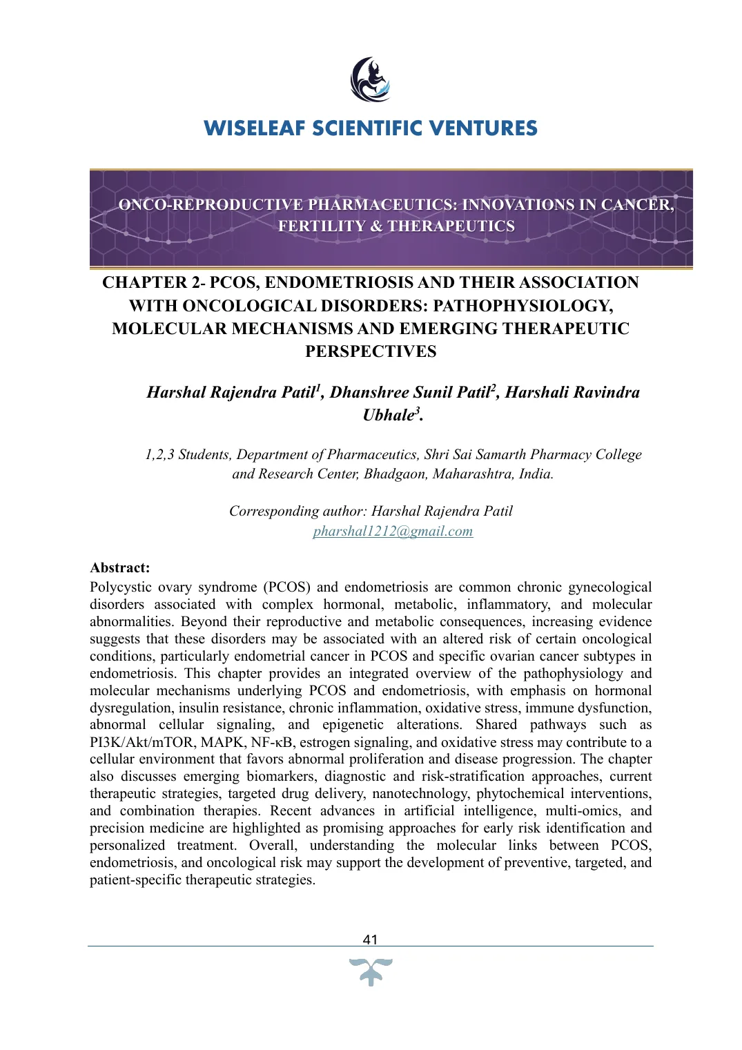 PCOS, Endometriosis and Their Association with Oncological Disorders: Pathophysiology, Molecular Mechanisms and Emerging Therapeutic Perspectives — first page preview