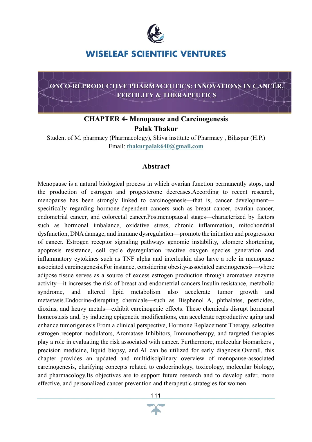 Menopause and Carcinogenesis — first page preview